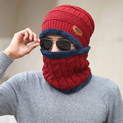 2 pieces Neck sets Hats Men Girl Winter Head hooded Cap Earmuffs Head Caps Male beanie mask
