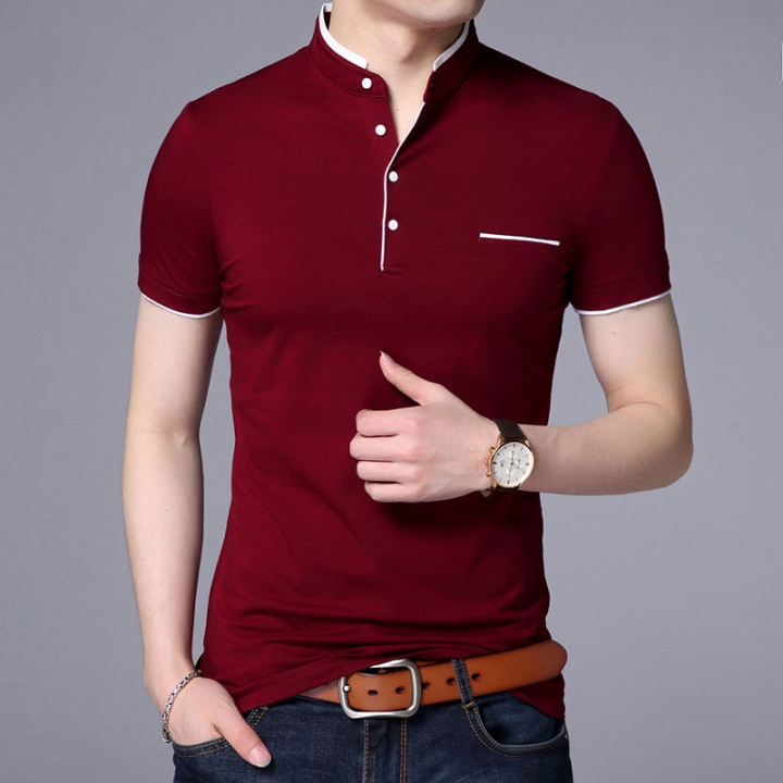 Collar Short Sleeve Tee Shirt Men 2018 Spring Summer Men Brand Clothing Slim Fit Cotton T-Shirts