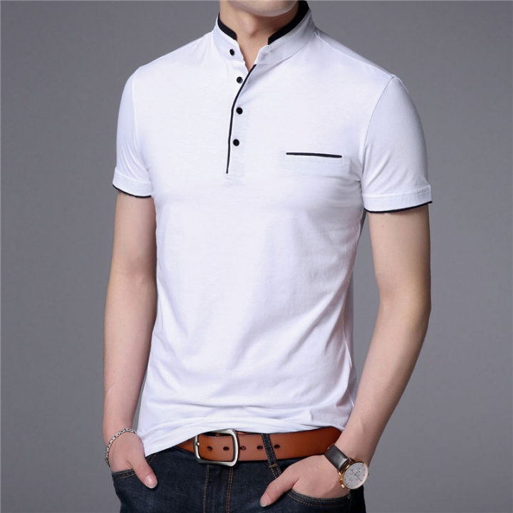 Collar Short Sleeve Tee Shirt Men 2018 Spring Summer Men Brand Clothing Slim Fit Cotton T-Shirts