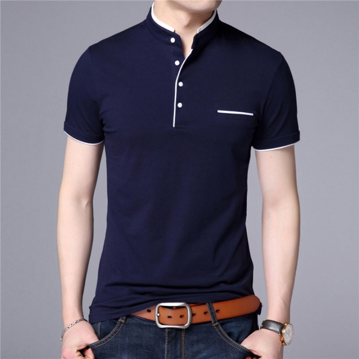Collar Short Sleeve Tee Shirt Men 2018 Spring Summer Men Brand Clothing Slim Fit Cotton T-Shirts