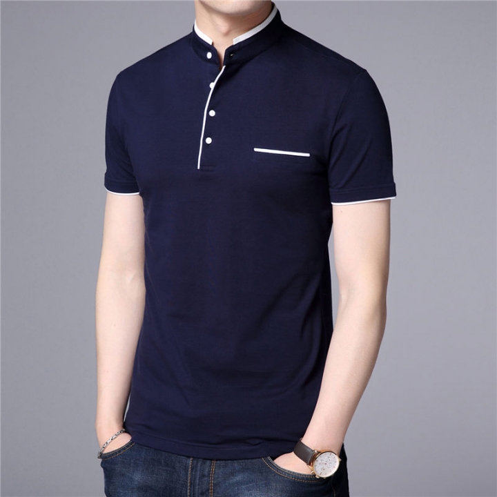 Collar Short Sleeve Tee Shirt Men 2018 Spring Summer Men Brand Clothing Slim Fit Cotton T-Shirts