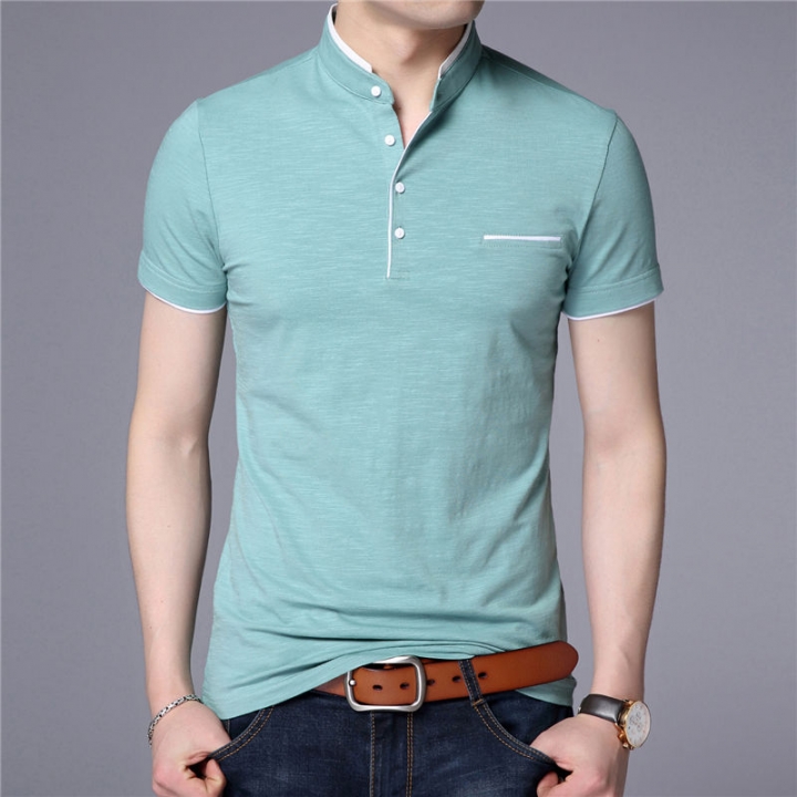 Collar Short Sleeve Tee Shirt Men 2018 Spring Summer Men Brand Clothing Slim Fit Cotton T-Shirts