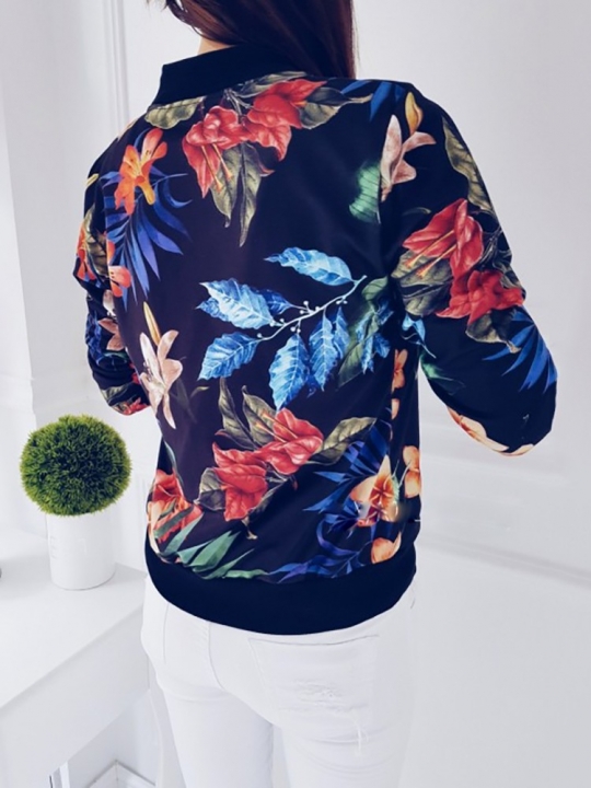 Women Coat Fashion Ladies Retro Floral Up Bomber Jacket Casual Coat Autumn Women Clothes
