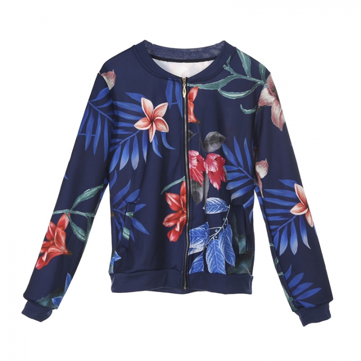 Women Coat Fashion Ladies Retro Floral Up Bomber Jacket Casual Coat Autumn Women Clothes