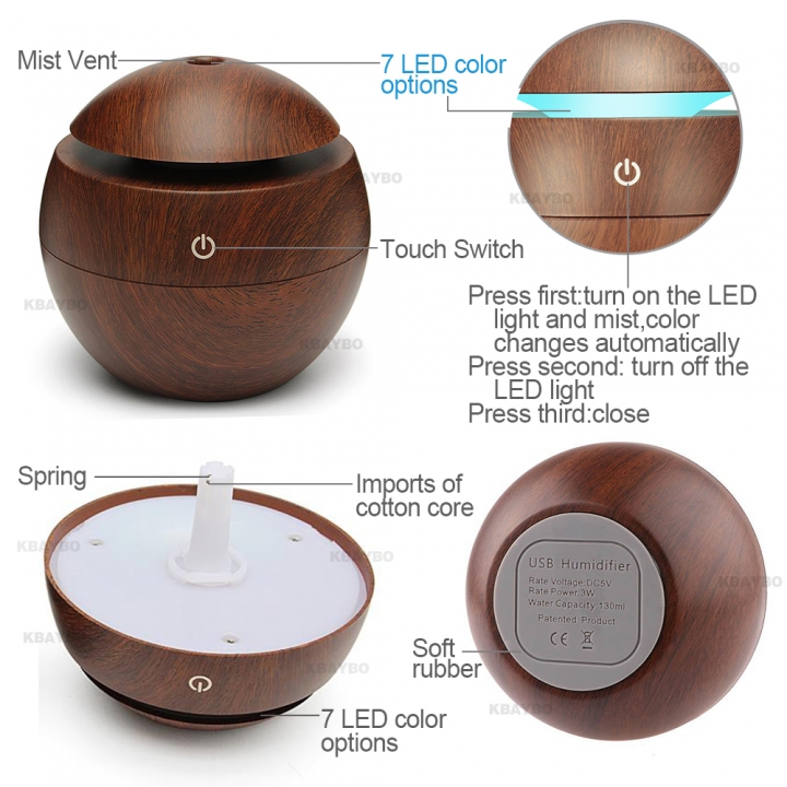 USB Aroma Essential Oil Diffuser Ultrasonic Cool Mist Humidifier Air Purifier 7Color LED Night light