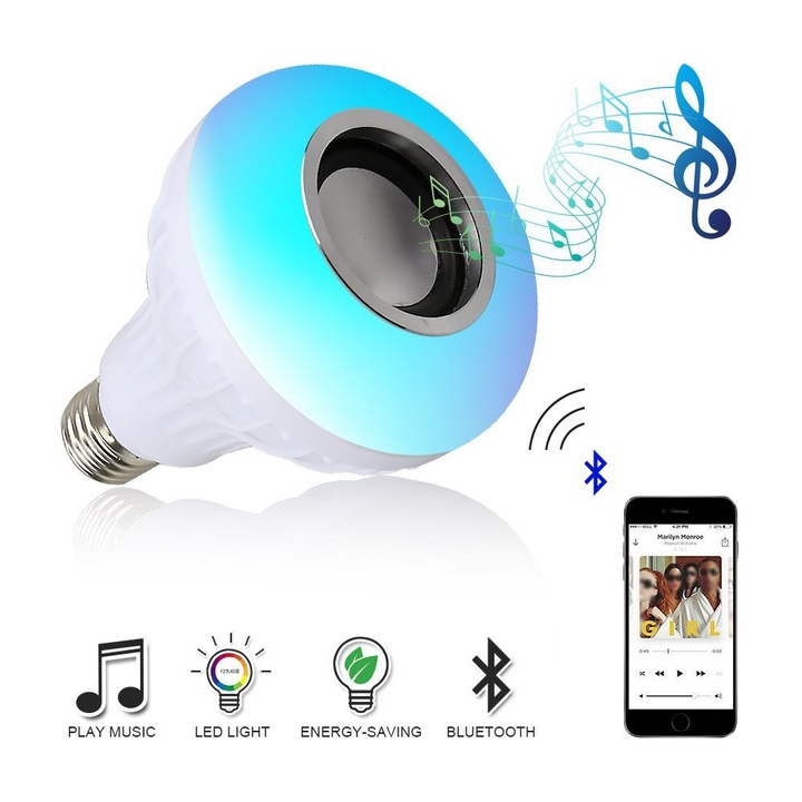 Wireless Bluetooth Speaker RGB Bulb LED Lamp Smart Led Light Music Player Audio with Remote Control