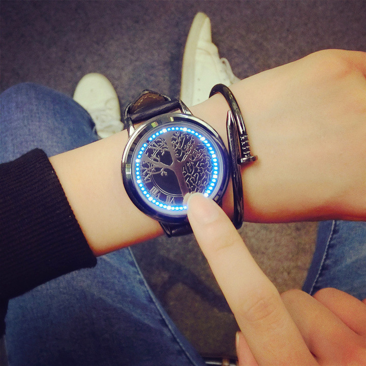 Personality Leather Waterproof LED Watch Men And Women Couple Watch Smart Electronics Casual Watches