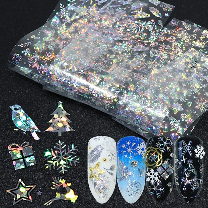 8 Christmas patterns Foils For Nail Holographic Laser Nails Transfer Sticker Clear/Black Starry