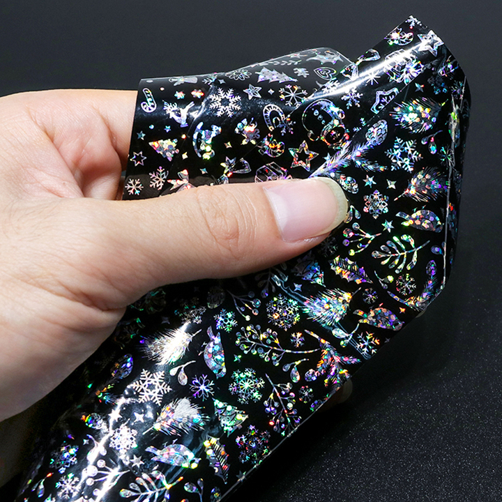 8 Christmas patterns Foils For Nail Holographic Laser Nails Transfer Sticker Clear/Black Starry view 2