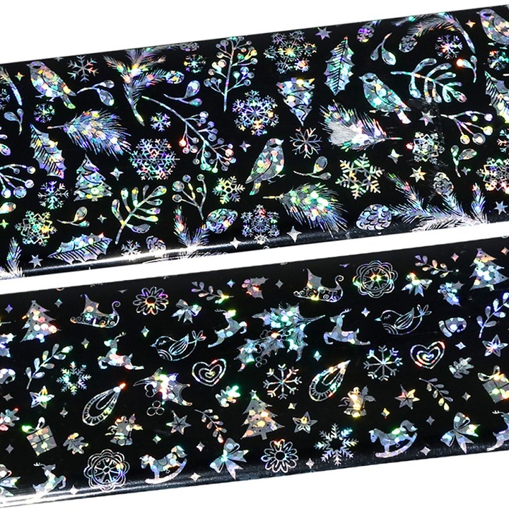 8 Christmas patterns Foils For Nail Holographic Laser Nails Transfer Sticker Clear/Black Starry view 4