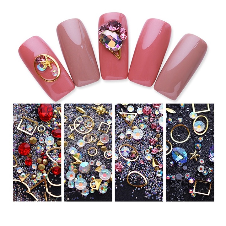 Mixed Colorful Acrylic Rhinestones Alloy Metal Frame DIY Nails Decor Manicure 3D Nail Art Decoration