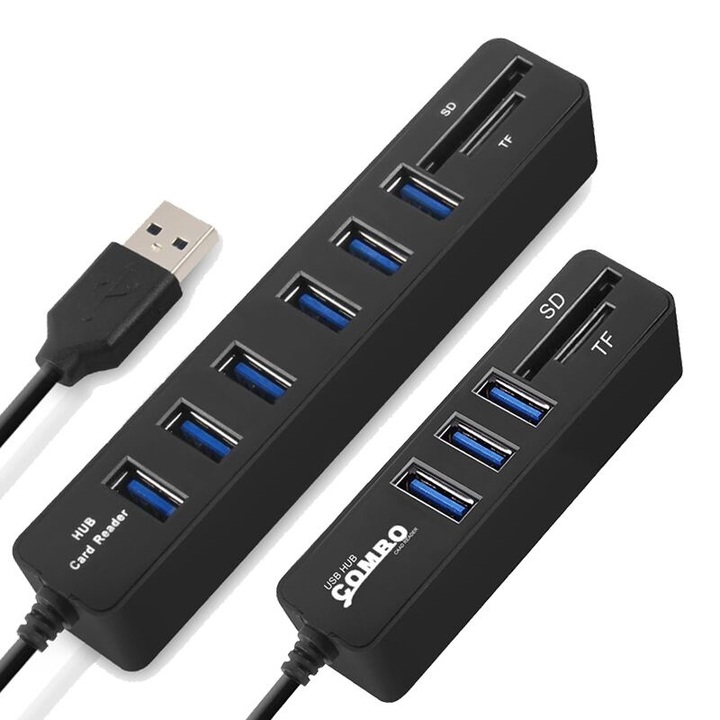 2.0 Hub 6 Ports USB Splitter Hub 2.0 High Speed Multi USB Combo SD/TF Card Reader Hub For Laptop PC