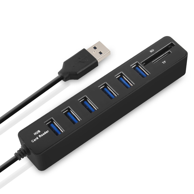 2.0 Hub 6 Ports USB Splitter Hub 2.0 High Speed Multi USB Combo SD/TF Card Reader Hub For Laptop PC