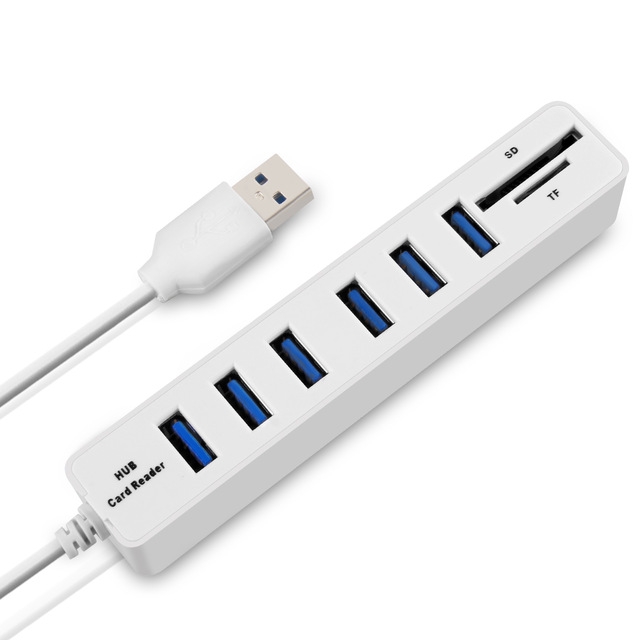 2.0 Hub 6 Ports USB Splitter Hub 2.0 High Speed Multi USB Combo SD/TF Card Reader Hub For Laptop PC