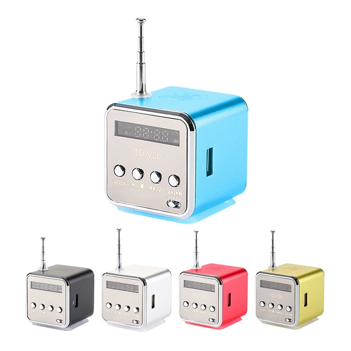TD-V26 Mini Speaker Portable MP3 Music Player  LCD Support FM Radio Micro TF SD Stereo Loudspeaker