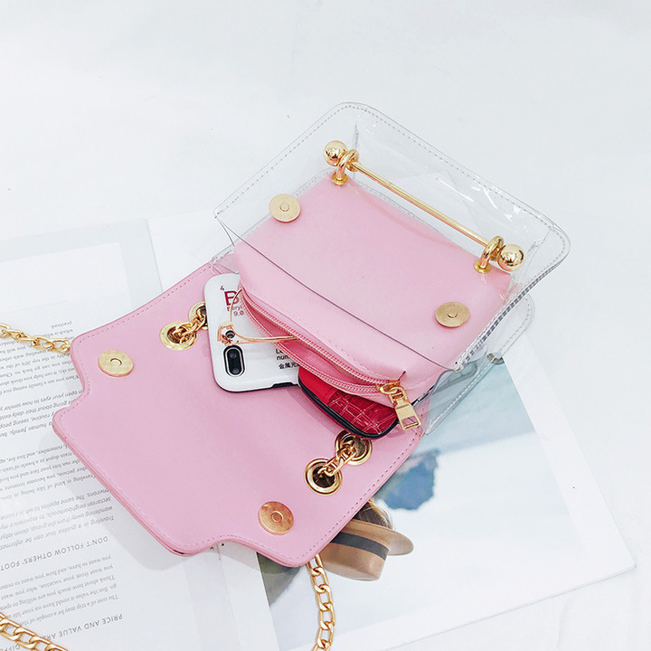 2018 New PU Transparent Hand-held Bag Waterproof Slant-span Single Shoulder Bag Fashion Women's Bag