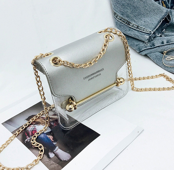2018 New PU Transparent Hand-held Bag Waterproof Slant-span Single Shoulder Bag Fashion Women's Bag