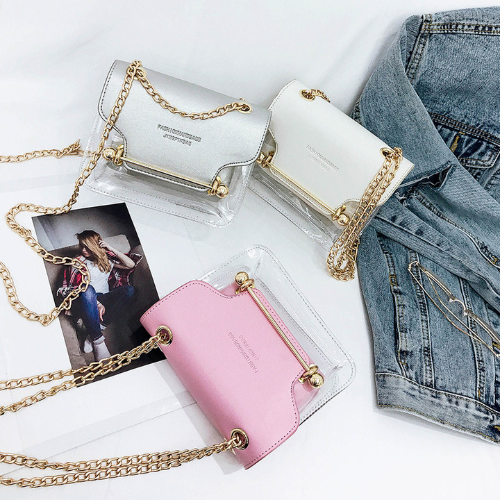2018 New PU Transparent Hand-held Bag Waterproof Slant-span Single Shoulder Bag Fashion Women's Bag