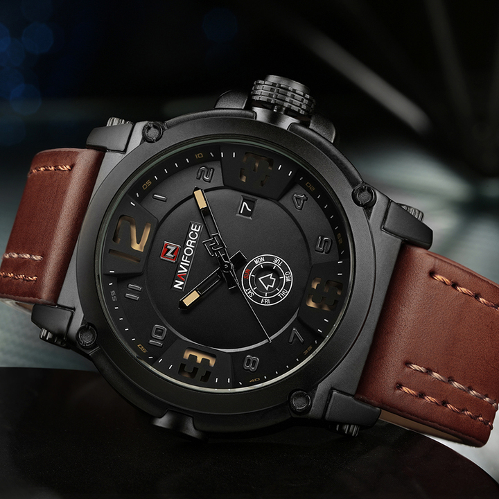 Fashion Mens Watches Naviforce Militray Sport Quartz Men Watch Leather Waterproof Male Wristwatches