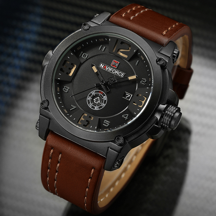 Fashion Mens Watches Naviforce Militray Sport Quartz Men Watch Leather Waterproof Male Wristwatches