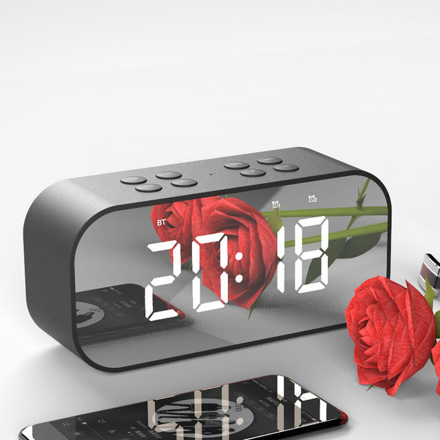 Bluetooth 5.0 Portable Wireless Bluetooth Speaker Column Subwoofer Music Sound Box LED Time Snooze Alarm Clock for Laptop Phone