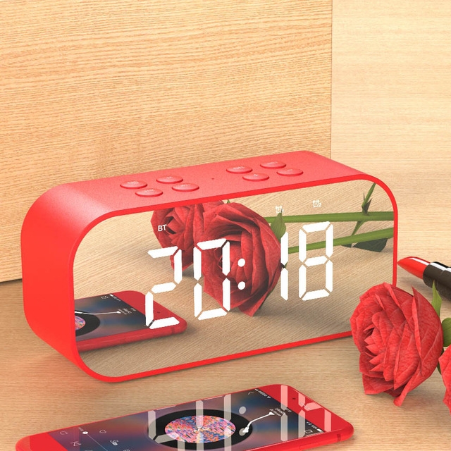 Bluetooth 5.0 Portable Wireless Bluetooth Speaker Column Subwoofer Music Sound Box LED Time Snooze Alarm Clock for Laptop Phone