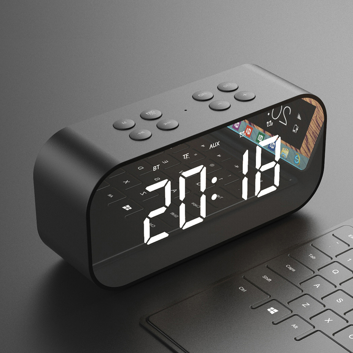 Bluetooth 5.0 Portable Wireless Bluetooth Speaker Column Subwoofer Music Sound Box LED Time Snooze Alarm Clock for Laptop Phone