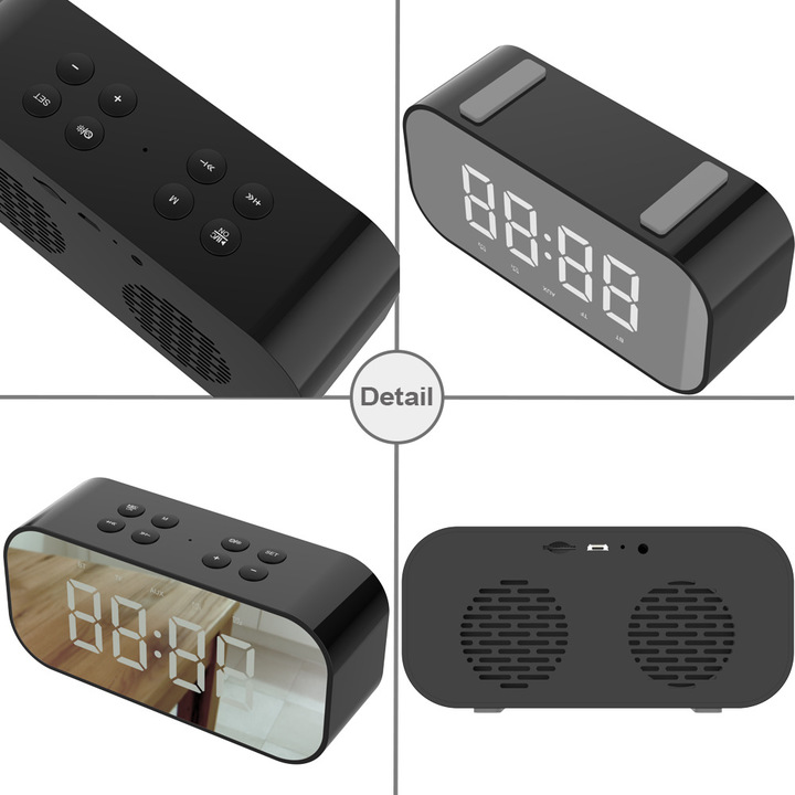 Bluetooth 5.0 Portable Wireless Bluetooth Speaker Column Subwoofer Music Sound Box LED Time Snooze Alarm Clock for Laptop Phone