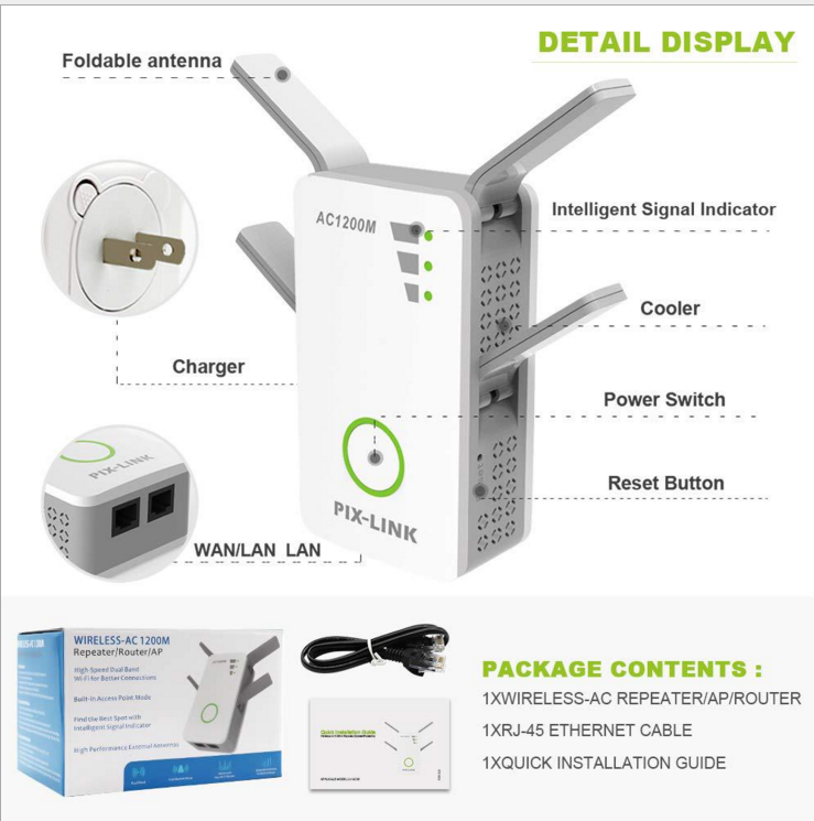 2.4GHz / 5GHz dual-band WiFiAC1200M dual-band wireless high-power repeater / router / AP