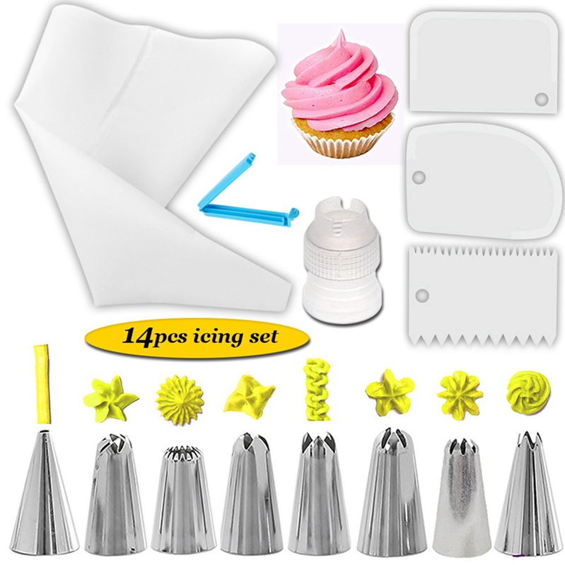 14Pcs/Set Kitchen DIY Cake Decorating Tools Icing Piping Nozzles Set Pastry Bag Scraper Flower
