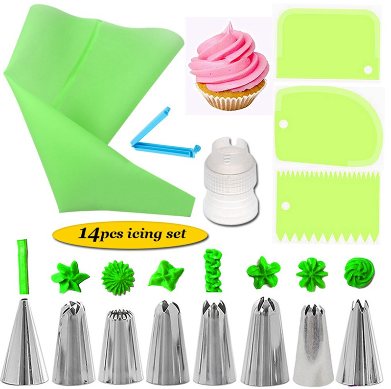 14Pcs/Set Kitchen DIY Cake Decorating Tools Icing Piping Nozzles Set Pastry Bag Scraper Flower