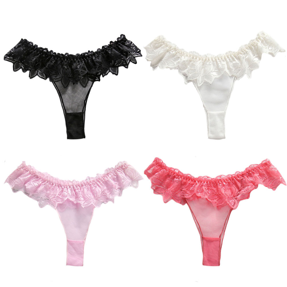 4 Colors Pack Women's Sexy Lace Brief Cute Breathable See-Through Panties Underwear for Women