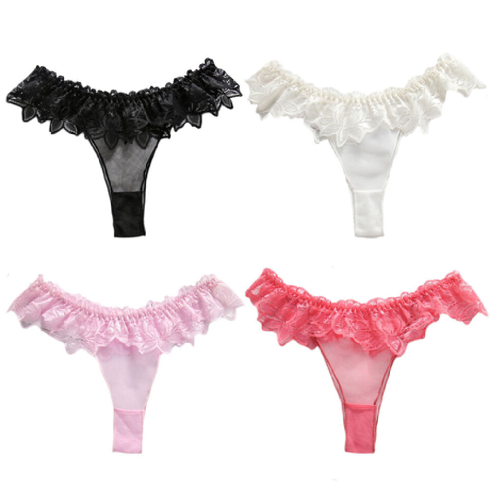 4 Colors Pack Women's Sexy Lace Brief Cute Breathable See-Through Panties Underwear for Women