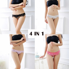 4 Colors Pack Women's Sexy Lace Brief Cute Breathable See-Through Panties Underwear for Women