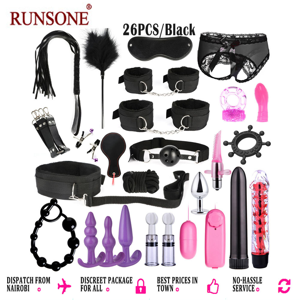 26pcs Pack Sex Restraints BDSM Leather Bondage Anal Plug Vibrator Nipples Sucker Handcuffs Cock Ring Anus Beads Sexy Lingerie Adult Sex Toys Fetish SM Role Play Game Foreplay Tool for Women Couple view 5
