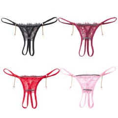 Women 4in1 Pack Sexy Lace Crotchless Brief G-String Lingerie See Through Underwear Thong Cute Breathable Panties Clothing Dresses Perfect Sex Gift For Girlfriend Wife