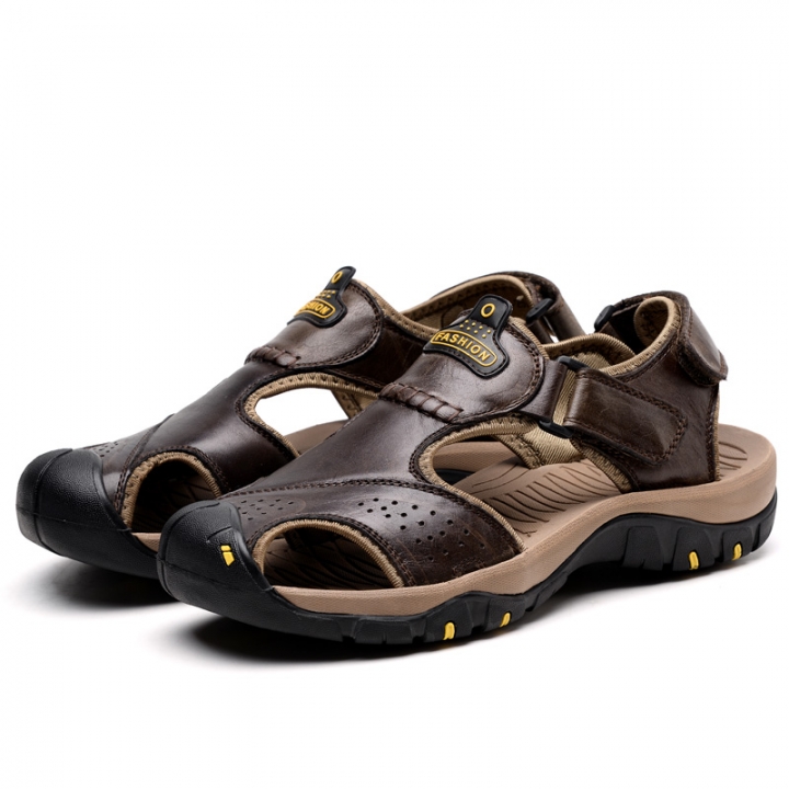 Luxury Casual Leather Sandals Men Fashion Genuine Leather Beach Sandal Split Flip Flop Leisure Shoes