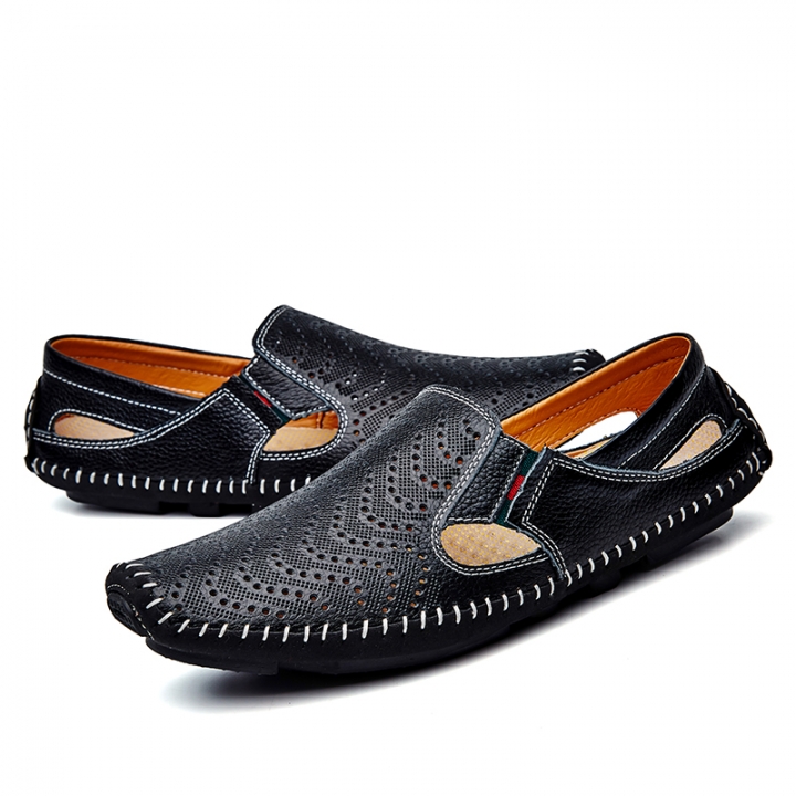 Big Size Men Driving Shoes Genuine Leather Hollow Quality Peas Shoes Soft Men Comfortable Loafers