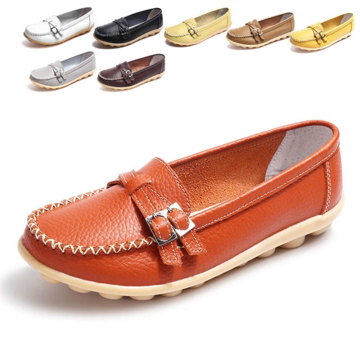 Women Leather Shoes Spring Comfortable Leisure Shoes Non-slip Soft Lady Flat Loafers Plus Size Shoes