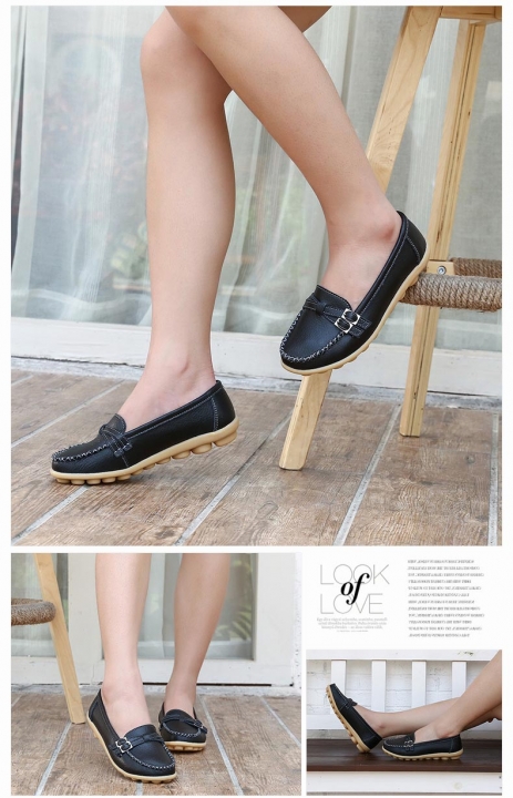 Women Leather Shoes Spring Comfortable Leisure Shoes Non-slip Soft Lady Flat Loafers Plus Size Shoes