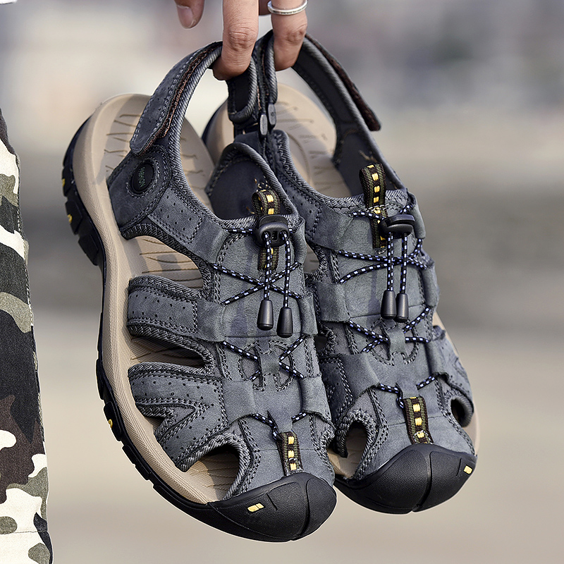 Men High Quality Genuine Leather Beach Sandals Non-slip Outdoor Trekking Shoes Plus Size Sandals