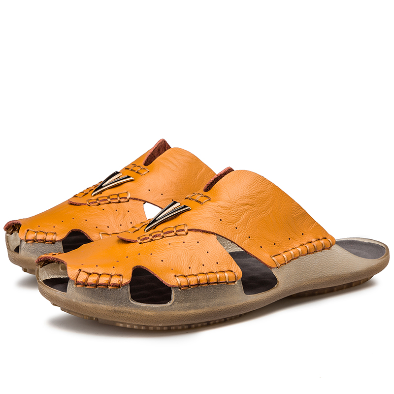 Men Soft Genuine Leather Sandals Plus Size Comfortable Walking Shoes Slip-on Leisure Shoes