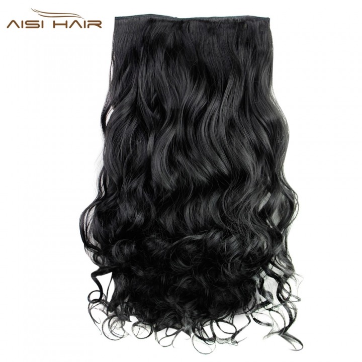 AISI HAIR Long Curly Synthetic 5 Clips in Wig Exte