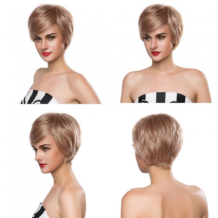 Women Short Straight Human Hair Wigs Nature Luxury