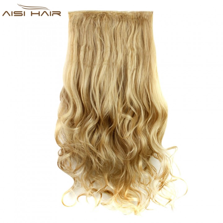AISI HAIR Long Curly Synthetic 5 Clips in Wig Exte