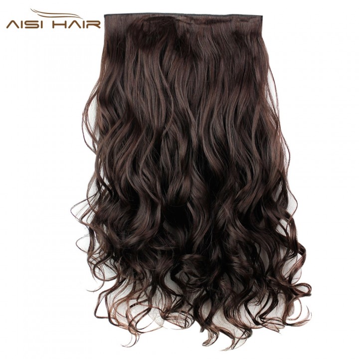 AISI HAIR Long Curly Synthetic 5 Clips in Wig Exte