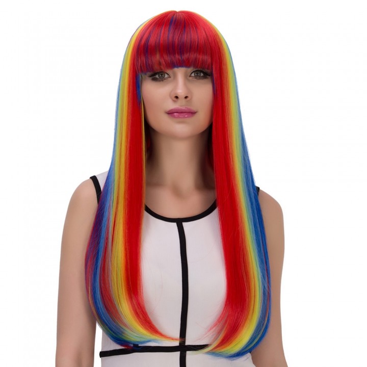 70CM Synthetic Cosplay Rainbow Color Long Full Ban