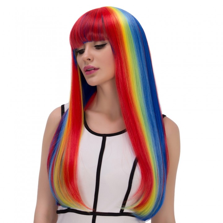 70CM Synthetic Cosplay Rainbow Color Long Full Ban
