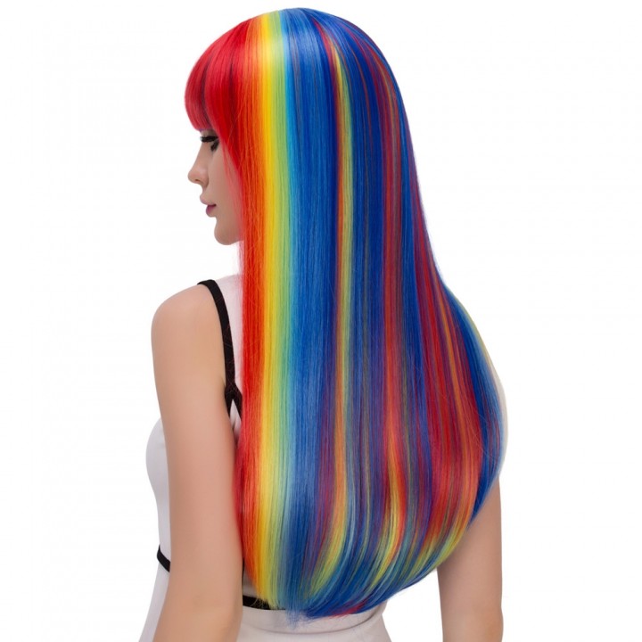 70CM Synthetic Cosplay Rainbow Color Long Full Ban