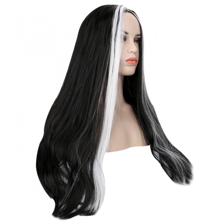 Long Straight Mixed Colors Black White Wigs Hallow